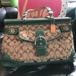 Coach Wallet & Bag Green Suede Leather
